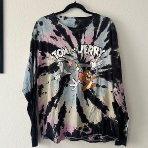 Tom and Jerry Black Tie-Dye Long Sleeve Shirt 100% cotton